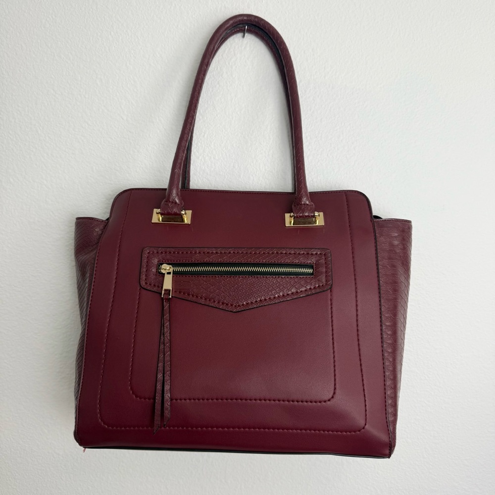 Sole Society Maroon Large Purse Vegan Leather Snakeskin Handbag Laptop Work